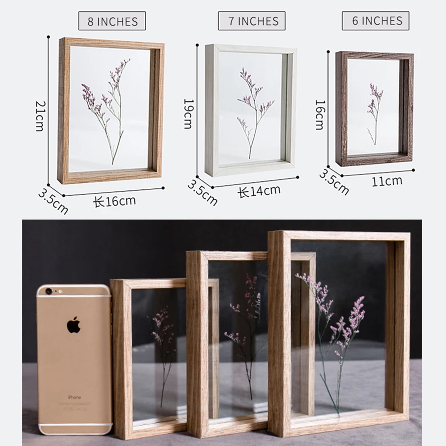  SUFEILE HD glass specimen photo frame DIY plant specimen photo frame Wooden creative decorative fra