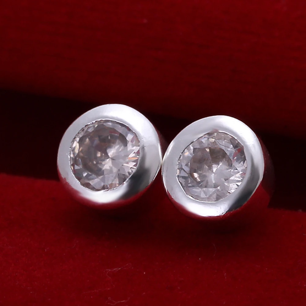 Simple Zircon Silver Earrings Trade Round Round Stud Earring Trendy