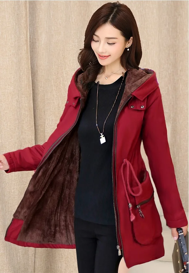 Большие размеры, S-3XL, зимний теплый пуховик, хлопковая куртка для женщин, тонкая Длинная хлопковая верхняя одежда для молодых женщин, высокое качество, пальто с капюшоном, B320 - Цвет: Jujube