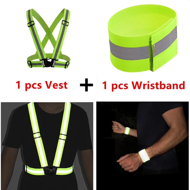 

Reflective Vest+ Wristband High Visibility Unisex Outdoor Running Cycling Safety Vest Adjustable Elastic Strap Fluorescence Work