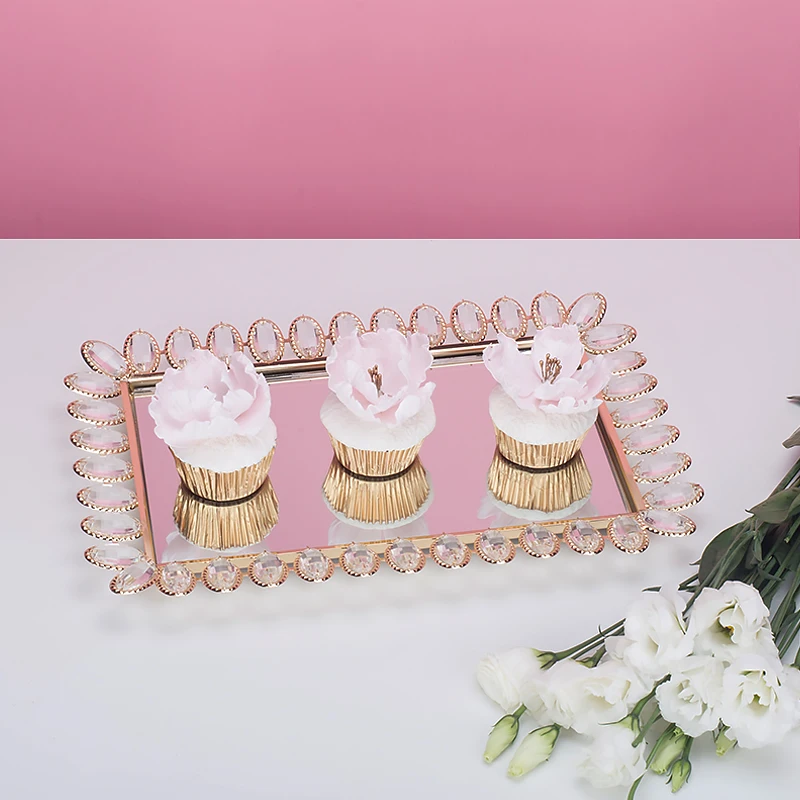 

Crystal edge mirror tray for cupcake afternoon tea make up Receiving platel38*26cm home decoration cake table decorating