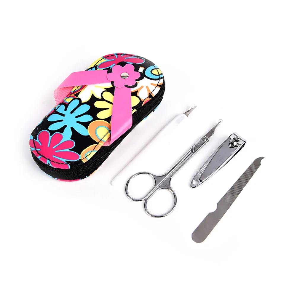 

4pcs/set Slippers shaped Nail Art Manicure Set Nail Care Tools with Mini Finger Nail Cutter Clipper File Scissor Tweezers Color