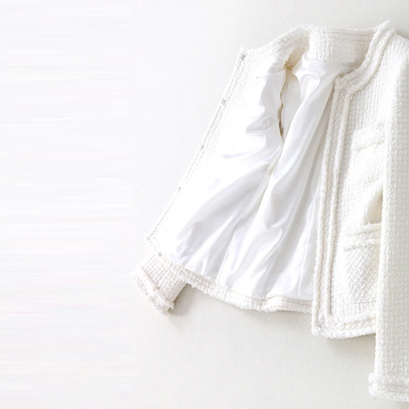 astounding  White wool tweed jacket 2019 spring / autumn women's new coat socialite Slim jacket one piece