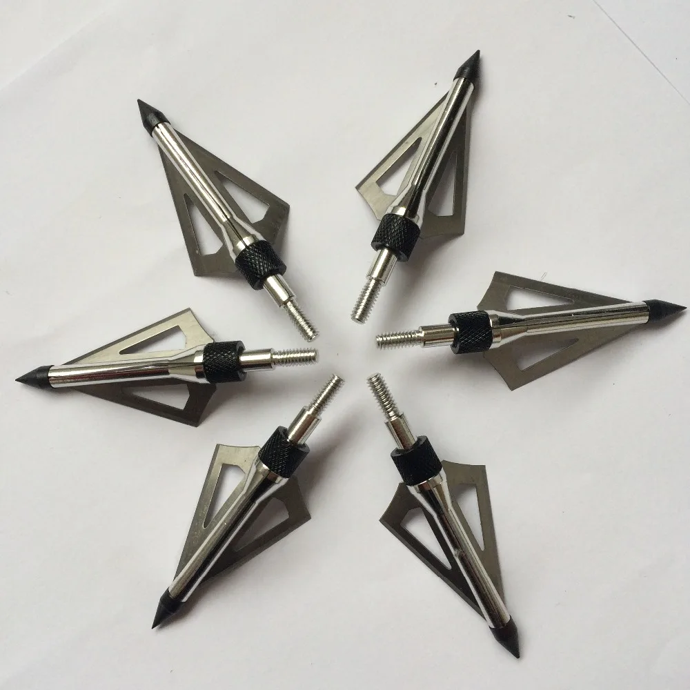 6pcs Bow Arrow Heads 100 Grain Silver Color Hunting Broadhead Archery Compound Bow Arrow Recurve
