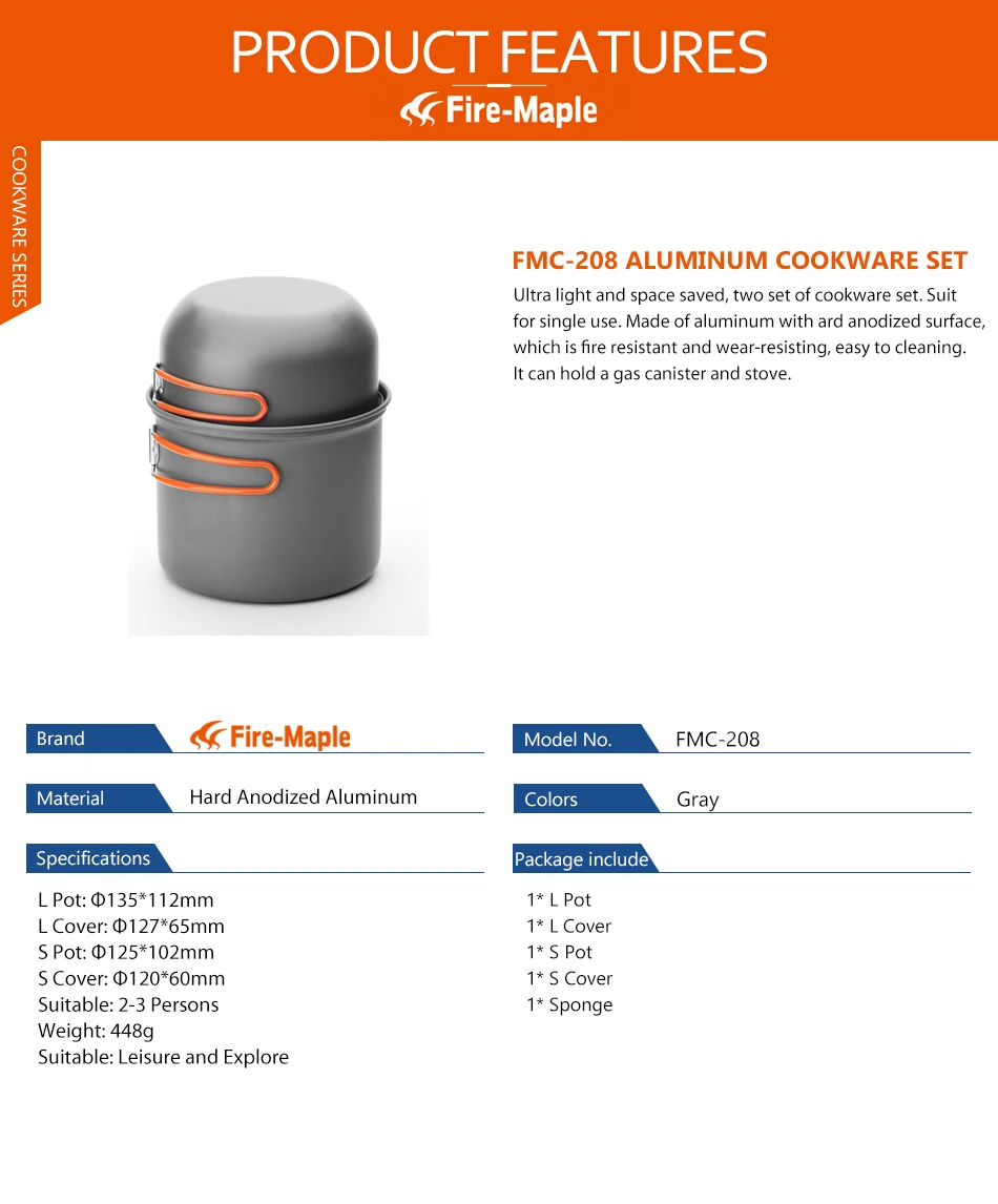 Огненные клен наружные горшки Набор Кемпинг Складная кухонная посуда из алюминия сплав Пешие Прогулки Оборудование для пикника для 2-3 человек FMC-208