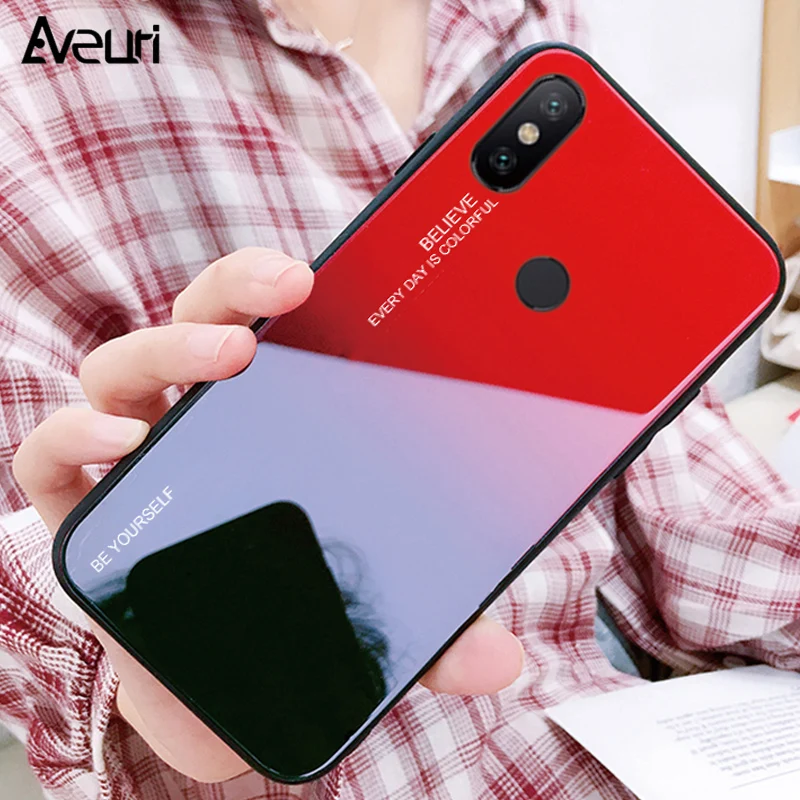 

Aveuri Luxury Gradient Phone Case For Xiaomi Mi A1 A2 A2 Lite Coque Glass Back Cover For Xiaomi Mi 8 Pocophone F1 Case Fundas
