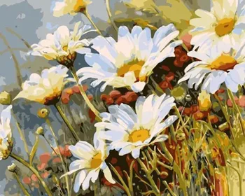 

Painting By Numbers DIY Dropshipping 40x50 50x65cm Lush wild chrysanthemum Flower Canvas Wedding Decoration Art picture Gift