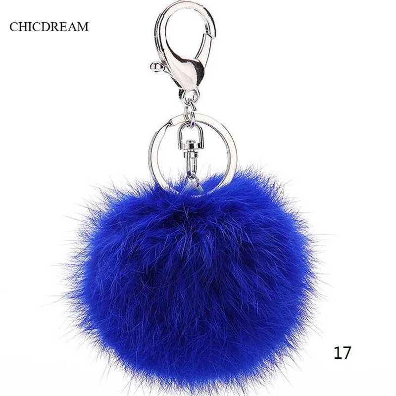 

15 Colors Keychain Rabbit Fur Pom Pom Fur Ball KeyChain Silver Plated Keyring Key Chain Holder Bag Accessories For Mother's Day