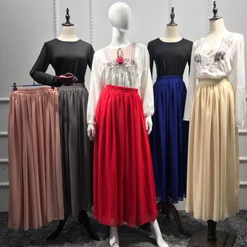 

Plus Size Faldas Mujer Moda 2019 Summer Boho Abaya Muslim High Waist Long Chiffon Pleated Maxi Skirt Jupe Femme Skirts Womens