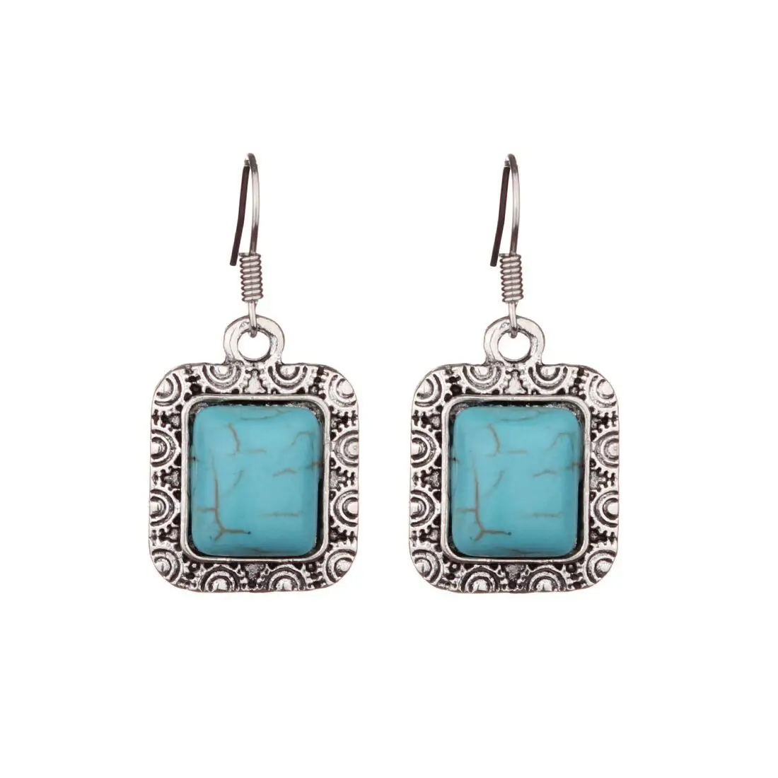 Women earrings retro luxury big square turquoises stone earrings drop for women