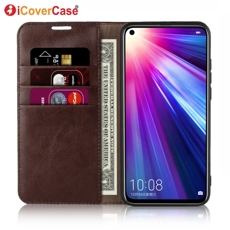 Cena Portfel pokrywa dla Huawei Honor widok 20 etui Coque luksusowe prawdziwej skóry etui na Huawei Honor widok 20 V20 akcesoria do telefonów komórkowych