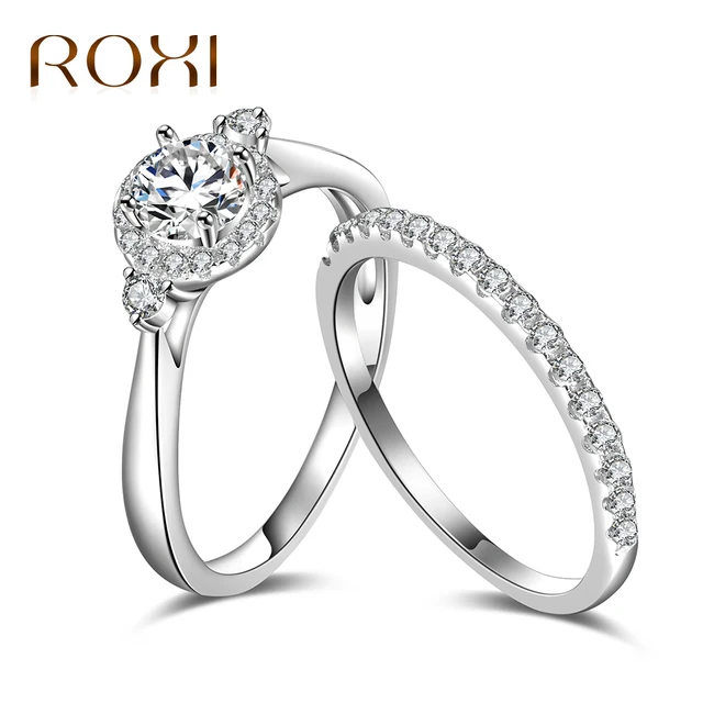 Roxi Brand Engagement Ring Set Two Band 0 5carat Princess Cut Round Roxi Brand Engagement Ring Set Two Band 0 5carat Princess Cut Round Zirconia Crystal Wedding Rings