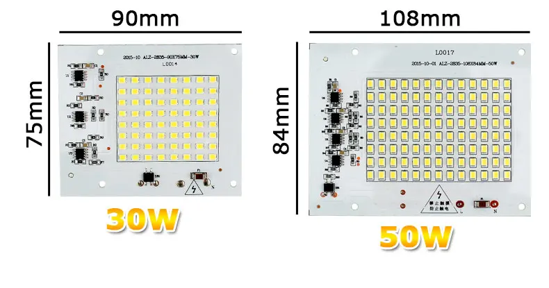 SMD СВЕТОДИОДНЫЙ лампы с чипом 220V умная ИС(интеграционная схема) 10 Вт 20 Вт 30 Вт 50 Вт 90W светодиодный чип лампа для наружного прожектор холодный белый/теплый белый