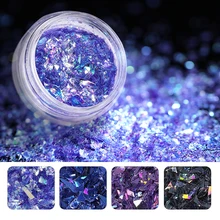 1 г/бутылка блеск для ногтей Блестки синий фиолетовый голографический Сияющий неровные хлопья красочные украшения для ногтей