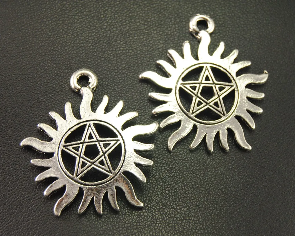 

5pcs Antique Sliver Sun Pentagram Charm Jewellery Pendant For DIY Necklace Findings 38x34mm A1909