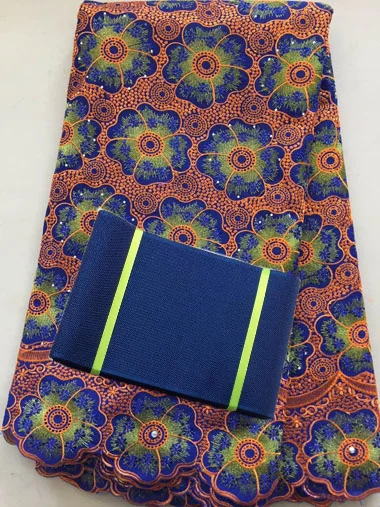 

CXLL3293 embroidered African cotton voile lace fabric with stones matching Aso Oke Full length headtie gele Headwrap