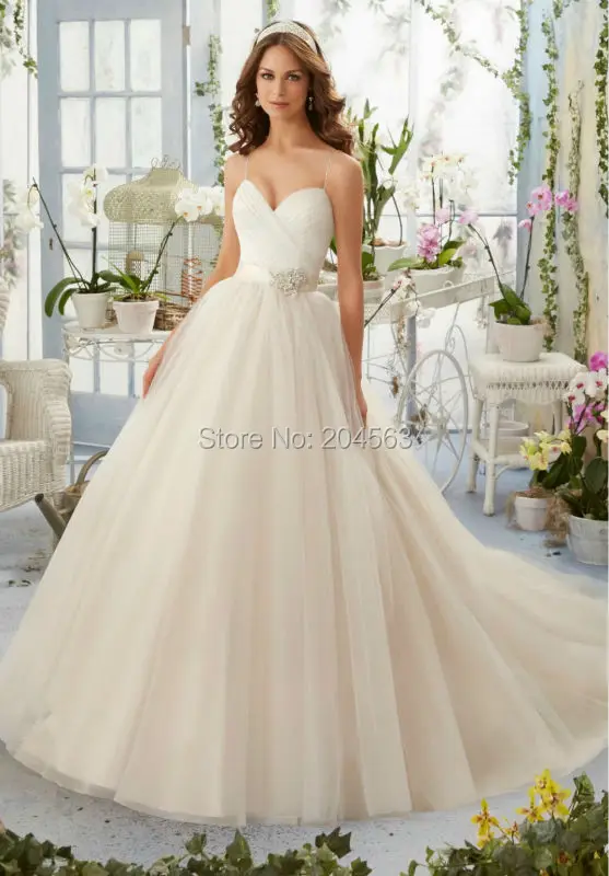

Hot Sale A Line 2016 Organza Wedding Dresses with Spaghetti Straps vestido de noiva