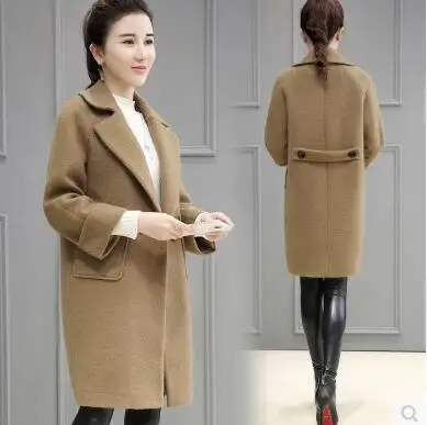 Новая мода осень-зима Для женщин Шерстяное пальто Высокое качество Свободные имитация кашемира Верхняя одежда плюс Размеры S-XXL пальто A108 - Цвет: Camel