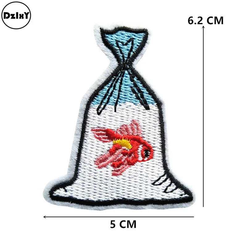 

1 PCS Fish in the Bag Patches Clothing Applications Embroidered Stripes Badges Iron on Appliques Stickers for Clothes @W-84