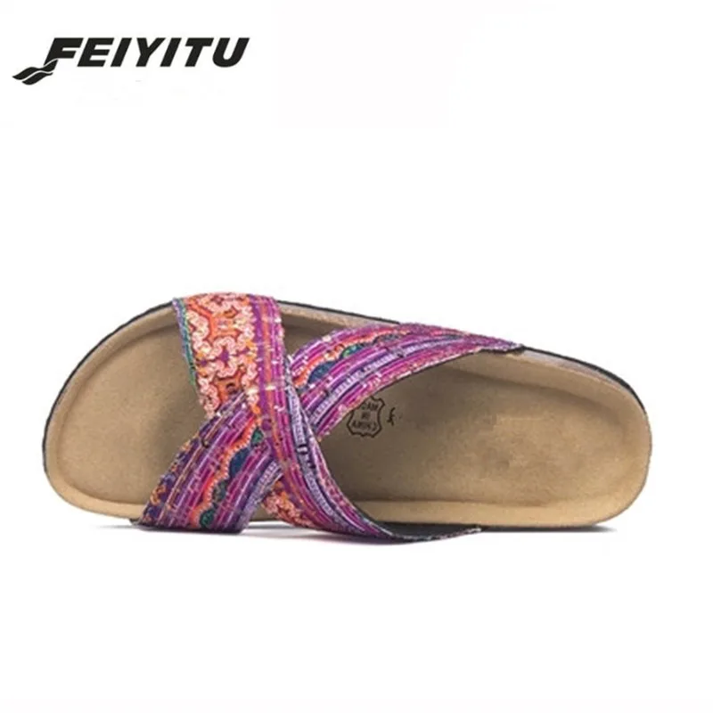 FeiYiTu/Новинка; Модная Летняя женская обувь на плоской подошве; пробковые шлепанцы; женская Повседневная пляжная обувь без застежки; шлепанцы на плоской подошве; цвет черный, белый; большие размеры 35-43 - Цвет: picture colors