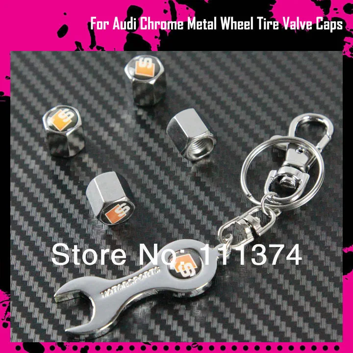3D Chrome Alloy Wheel Tire Valve Caps Stem Air With Sline Wrench
