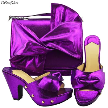 

Fashion Italian Bags With High Heel Shoes To Match Purple Color,2018Matching Shoes and Bag Soft Set Top Quality WENZHAN B88-18