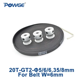 

POWGE 3pcs 20 Teeth 2GT Synchronous Pulley Bore 5/6/6.35/8mm + 5Meters GT2 Open timing Belt width 6mm 20teeth 20T 3D printer