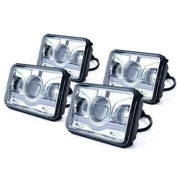 

4Pcs 4x6" LED Square Headlight Conversion W/ DRL Replace For HID Xenon H4656 H4666 H6545 Peterbilt Freightliner Kenworth