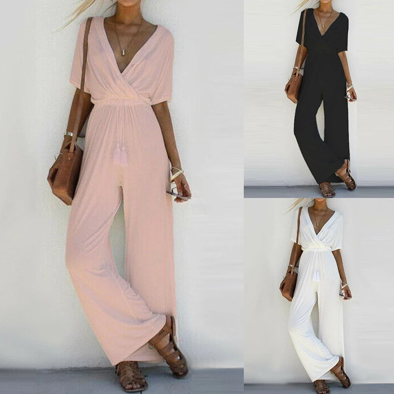 Women Wide Leg Jumpsuit Summer Sexy Thin Playsuits Overalls Office Ladies Workwear Party Casual Jumpsuits Overalls Playsuits