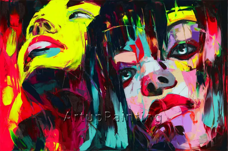 

Palette knife painting portrait Palette knife Face Oil painting Impasto figure on canvas Handpainted Francoise Nielly Two Girls2