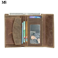 MS Горячая Для мужчин Crazy Horse из натуральной кожи Для Мужчин's чехол-портмоне с отделением для карт, хипстерские кошелек с чековой книжкой для кассового аппарата POS держатель Засов бумажник Q319