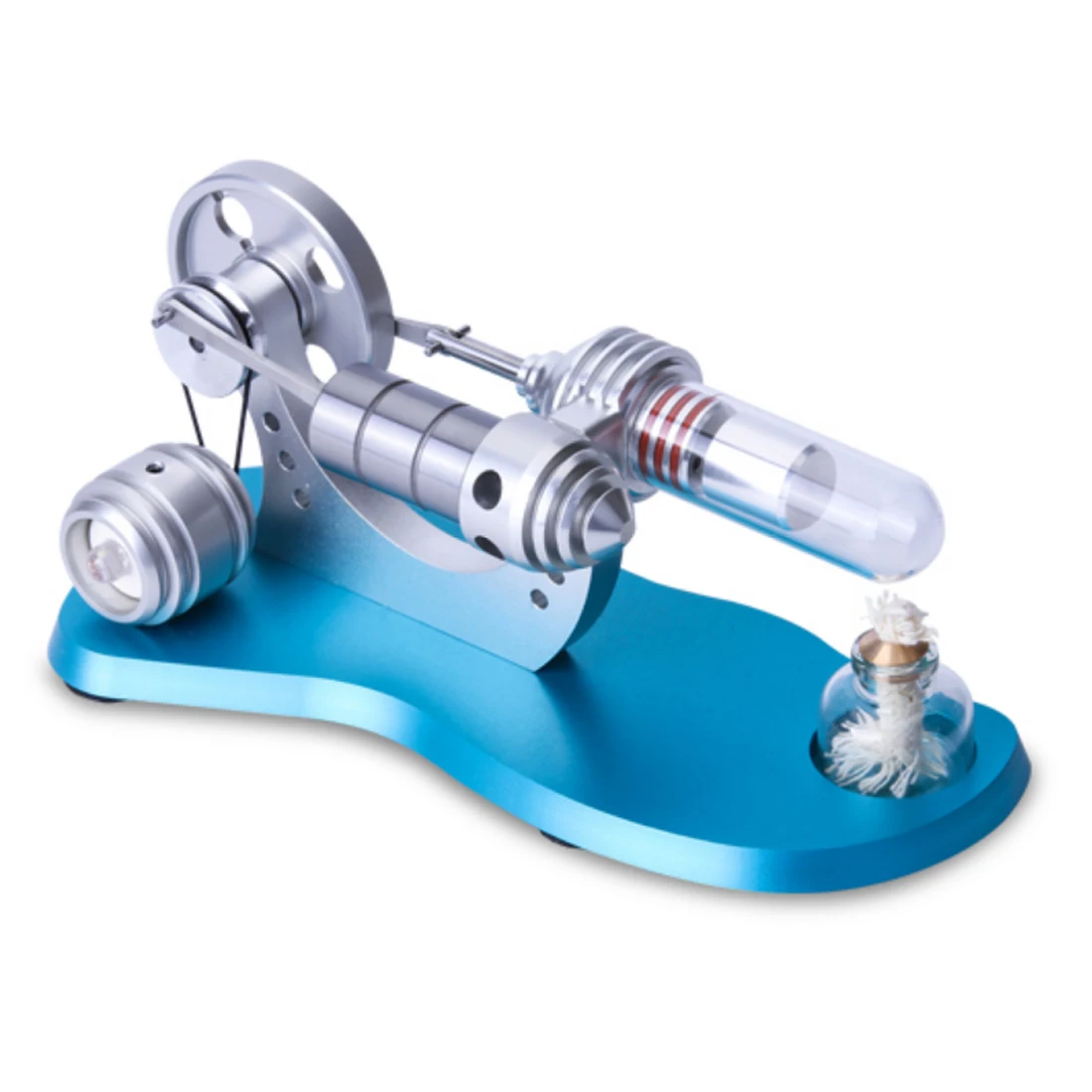 

Metal Cylinder Bootable Stirling Engine Model Micro External Combustion Engine Model - Peacock Blue Baseboard