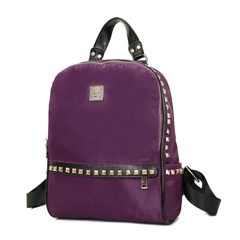 

Fashion Rivet Nylon Backpack Women Student School Bags For Teenage Girls Ladies Zippers Laptop Bags Leisure Satchel Mochila
