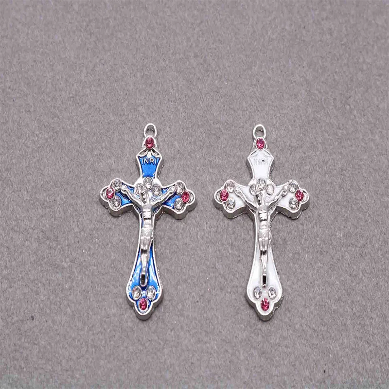 

Super beautiful Catholic colorful water brick rosary cross jewelry. Beautiful mini catholic blue cross jesus