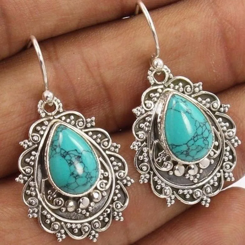 Fashion Jewelry Blue Howlite Earrings Tibetan Silver Pendant Earrings Natural Stone Jewelry