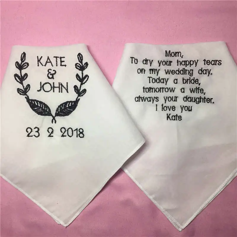 

1 Set/ 2pcs Wedding Handkerchiefs for Parents, Embroidered Wedding Hankies for Mother and Father, Personalized Wedding Gift