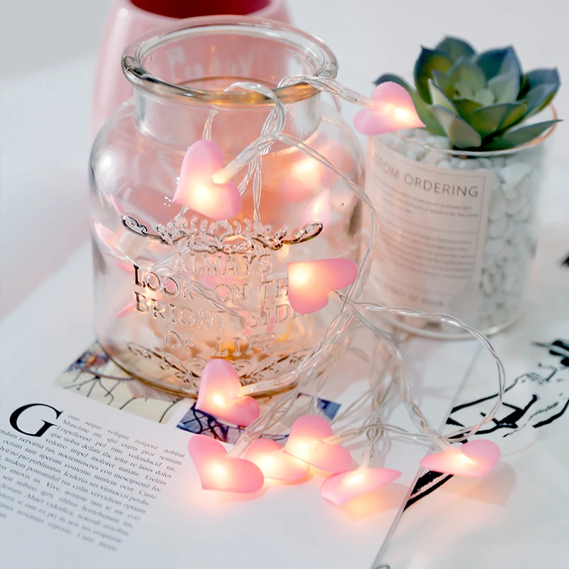 

80 Led Fabric Pink Blue Love Heart Luminaria Battery Operated String Lights 10m LED Decor For Christmas Garland On The Window