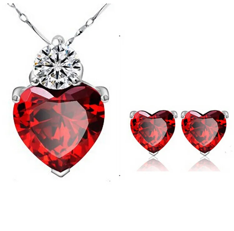Fashion New Crystal Jewelry Sets Silver Color Red Crystal Jewelry Sets Silver