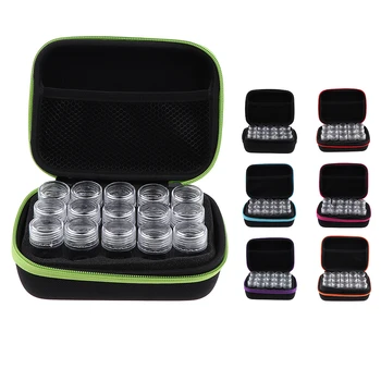 

Essential Oils Storage Bag Travel Makeup Cosmetic Nail Rhinestones Carrying Case Holder Organizer with 15Pcs Bottles Empty Jar