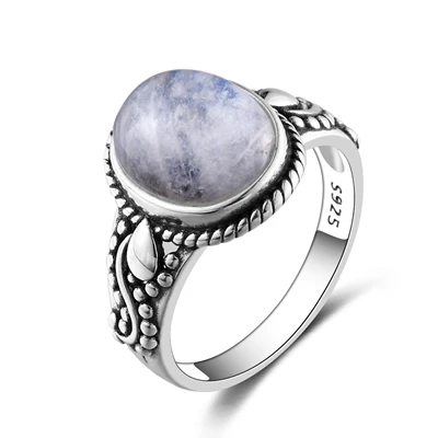 Новые модные овальные высококачественные кольца с натуральными лунными камнями для мужчин и женщин из серебра 925 пробы, модные ювелирные изделия,, Прямая поставка, подарки - Цвет камня: Moonstone