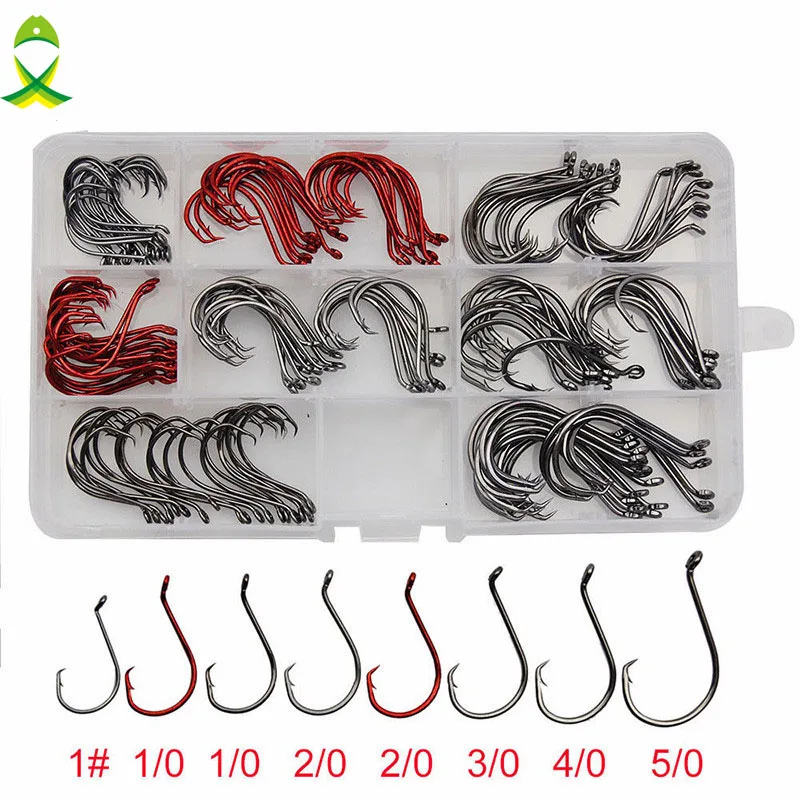

JSM 160pcs 7384 High Carbon Steel Fishing Hooks Red Offset Sport Circle Bait Fishhooks Set With Box Size 1 1/0 2/0 3/0 4/0 5/0