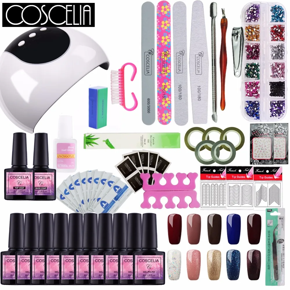 

COSCELIA 24W USB UV Lamp Nail Dryer Machine Nail Art Tools Kit DIY Design Manicure Set 10pcs Gel Nail Polish Set 40 Color Choose