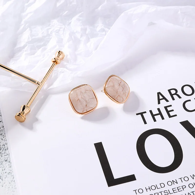 Retro Women Earrings Geometric Square Earring Stud Temperament Stone Texture Pendientes Korean Earings Fashion Jewelry Girls (3)