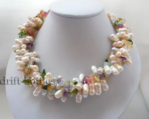 18'' 4Strands White Baroque Rice Freshwater Pearl Crystal Necklace | Украшения и аксессуары