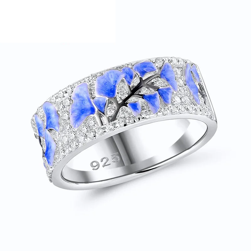 

New Fashion Silver Rings For Women 925 Sterling Silver Newest Design Shiny Cubic Zirconia Ring Fashion Jewelry Enamel Handmade