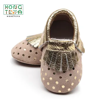 

2019 Genuine Leather Newborn Baby Girl Moccasins Shoes Polka Dot toddler shoes Soft Soled Non-slip Crib First Walker shoes