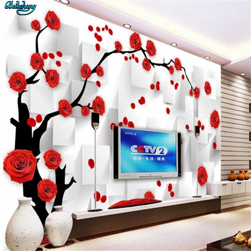 

beibehang Large Custom Wallpaper Rose Reflex 3D Box TV Background Living Room Bedroom Wall Home Decor