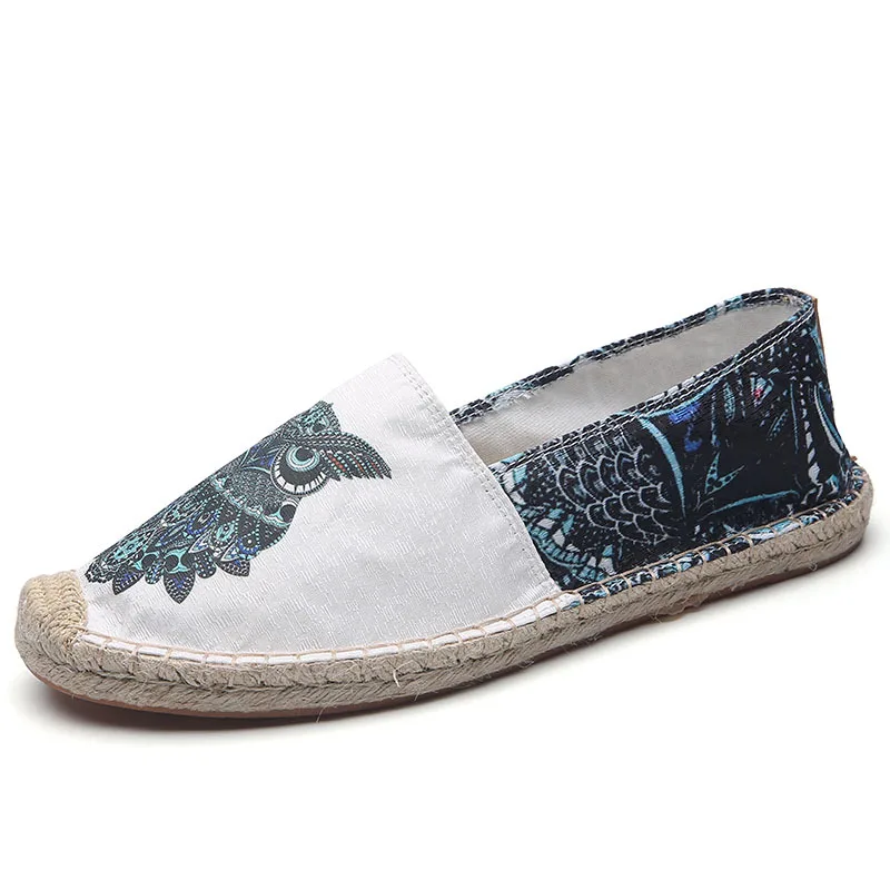 

Mens Shoes Slip on Espadrilles Men 2019 Cartoon Owl Canvas Hemp Shoes Men Breathable Men's Footwear Zapatos Hombre