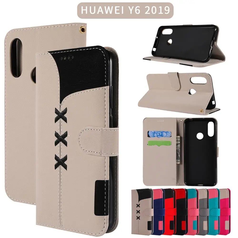 

For Huawei Y7 Y6 Y9 Y6 Pro Embroidered Case Card Wallet Leather Cases For Huawei Y5 2018 Lite Flip Stand Cover Mobile Phone Bag