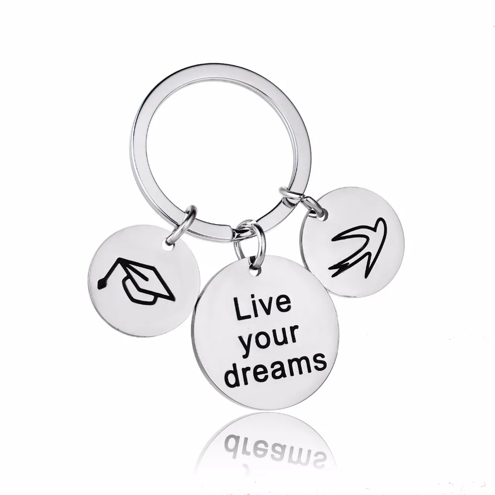 12 шт./лот Live Your Dreams брелок из нержавеющей стали колпачок для выпускного шапка